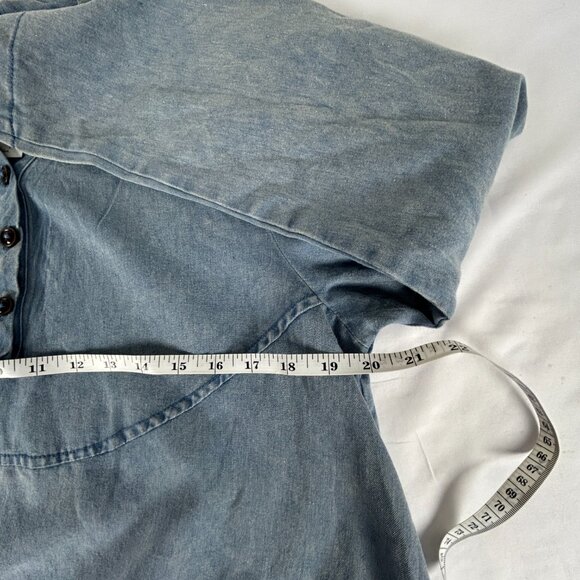 O-nelue Dress XL Denim‎ Lagenlook Midi Pullover Blue Pockets Roll Tab Sleeves - Picture 10 of 15